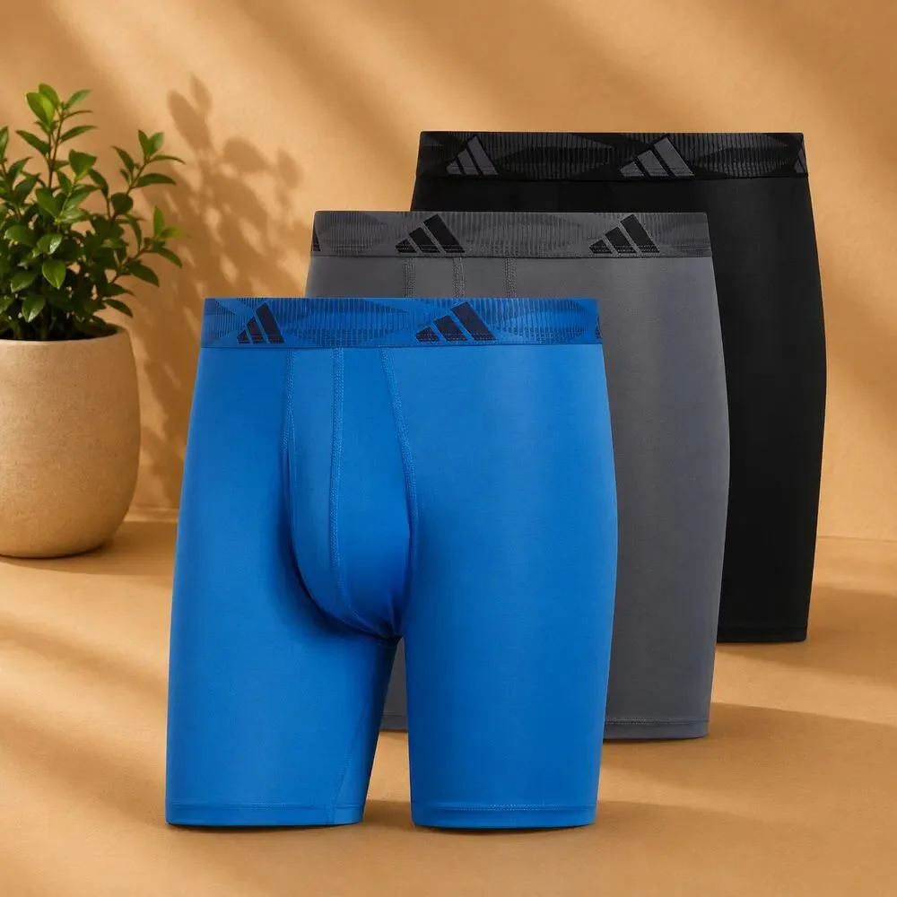 NWT adidas Men's Boxer Briefs (3-Pack) -Wicking Underwear, Blue/ Grey/Black, XL